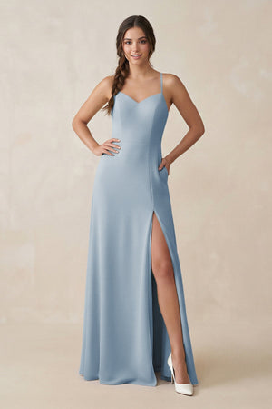 Ruched Sheath Chiffon Bridesmaid Dress in Dusty Blue - SHE IS ME BRIDESMAID DRESSES