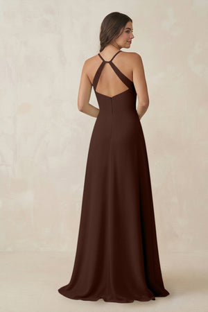 Ruched Sheath Chiffon Bridesmaid Dress in Espresso - SHE IS ME BRIDESMAID DRESSES