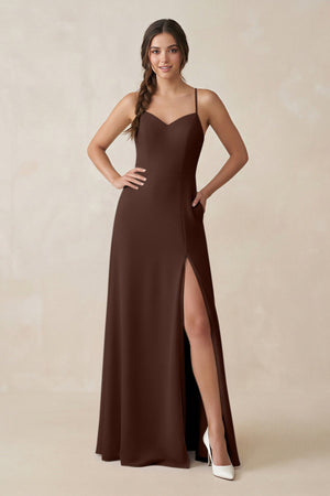 Ruched Sheath Chiffon Bridesmaid Dress in Espresso - SHE IS ME BRIDESMAID DRESSES