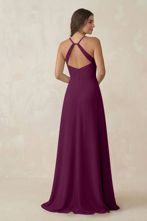 Ruched Sheath Chiffon Bridesmaid Dress in Fig - SHE IS ME BRIDESMAID DRESSES