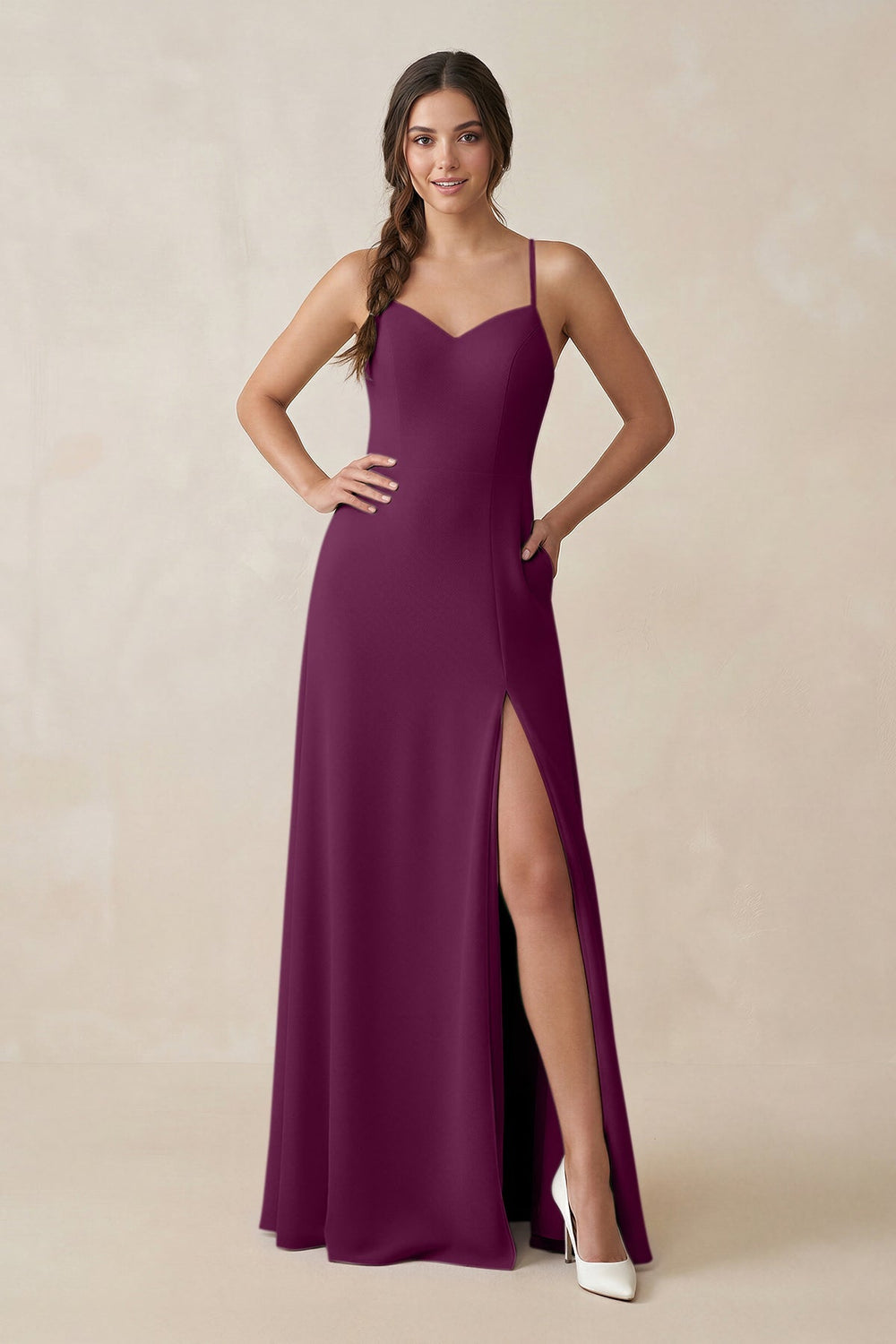 Ruched Sheath Chiffon Bridesmaid Dress in Fig - KISS BRIDAL BRIDESMAID DRESSES