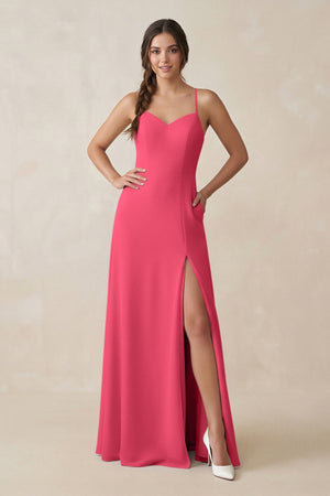 Ruched Sheath Chiffon Bridesmaid Dress in Fuchsia - SHE IS ME BRIDESMAID DRESSES