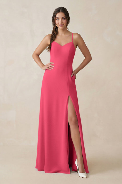 Ruched Sheath Chiffon Bridesmaid Dress in Fuchsia - SHE IS ME BRIDESMAID DRESSES