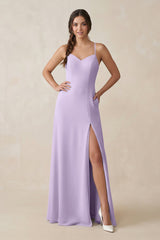 Ruched Sheath Chiffon Bridesmaid Dress in Lavender - KISS BRIDAL BRIDESMAID DRESSES