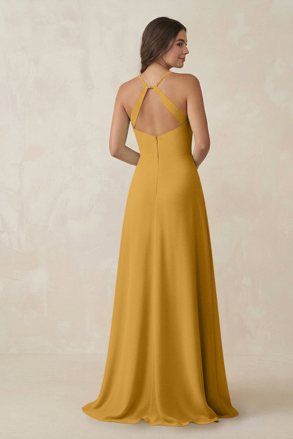 Ruched Sheath Chiffon Bridesmaid Dress in Marigold - SHE IS ME BRIDESMAID DRESSES