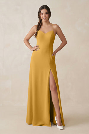 Ruched Sheath Chiffon Bridesmaid Dress in Marigold - SHE IS ME BRIDESMAID DRESSES