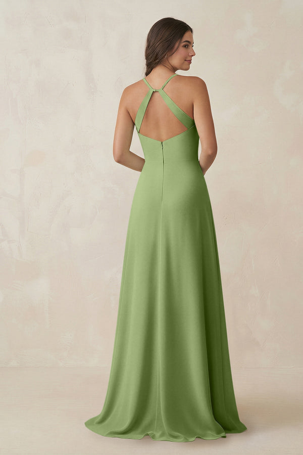 Ruched Sheath Chiffon Bridesmaid Dress in Matcha - SHE IS ME BRIDESMAID DRESSES