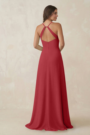 Ruched Sheath Chiffon Bridesmaid Dress in Merlot - SHE IS ME BRIDESMAID DRESSES