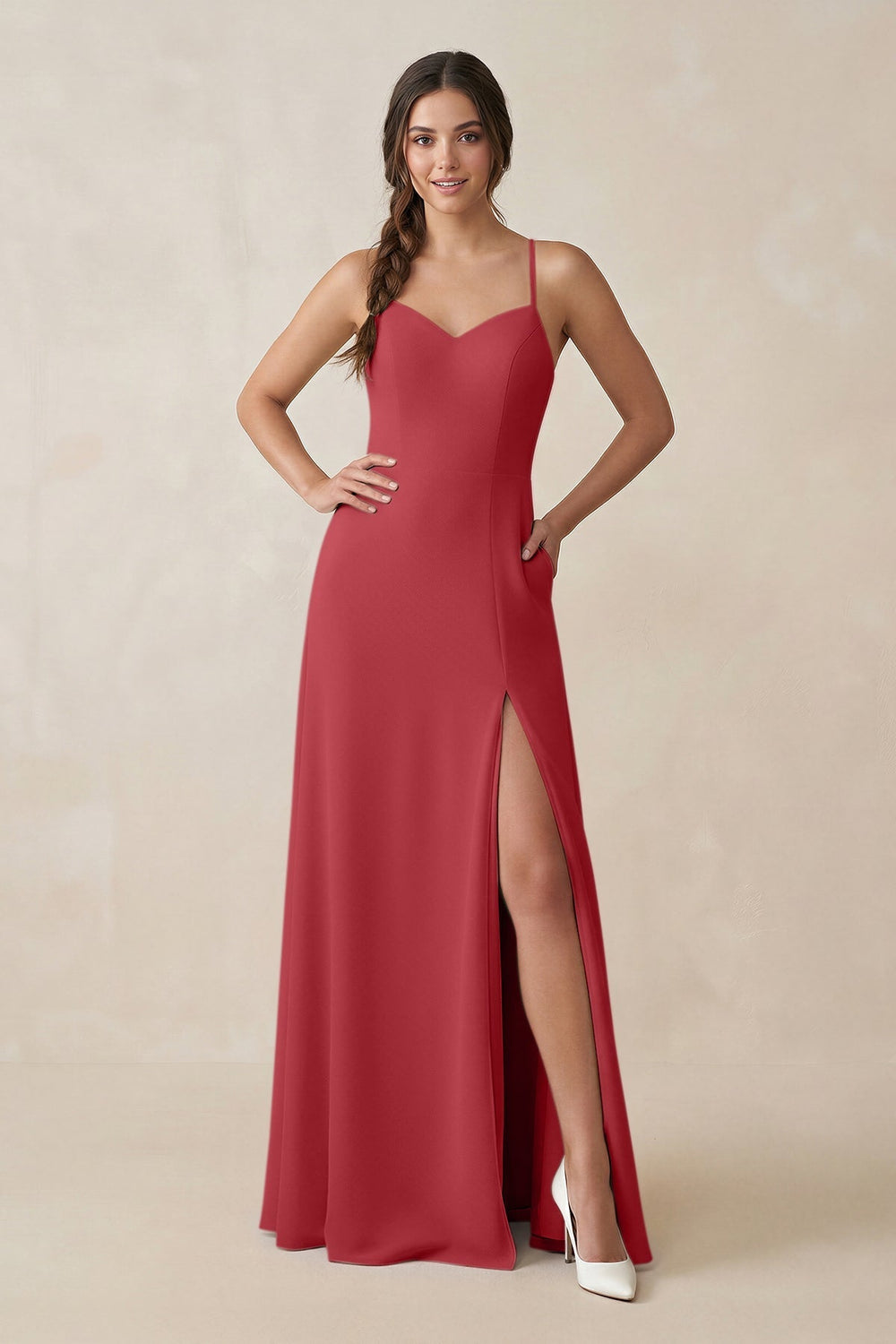 Ruched Sheath Chiffon Bridesmaid Dress in Merlot - KISS BRIDAL BRIDESMAID DRESSES