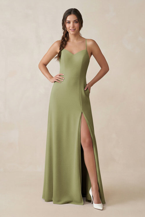 Ruched Sheath Chiffon Bridesmaid Dress in Moss Green - SHE IS ME BRIDESMAID DRESSES