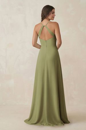 Ruched Sheath Chiffon Bridesmaid Dress in Moss Green - SHE IS ME BRIDESMAID DRESSES