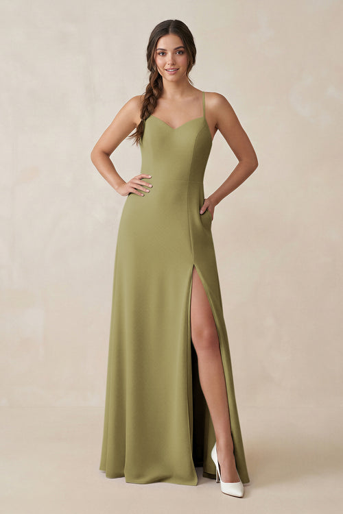 Ruched Sheath Chiffon Bridesmaid Dress in Moss Green | KISSBRIDAL