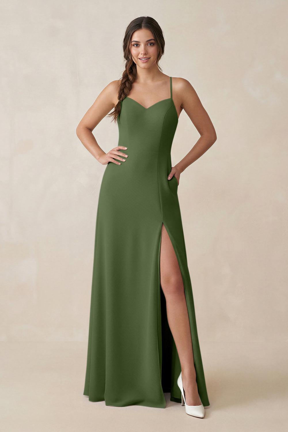 Ruched Sheath Chiffon Bridesmaid Dress in Moss