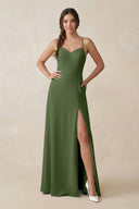 Ruched Sheath Chiffon Bridesmaid Dress in Moss | KISSBRIDAL