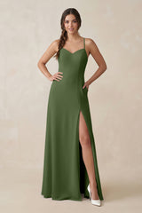 Ruched Sheath Chiffon Bridesmaid Dress in Moss | KISSBRIDAL