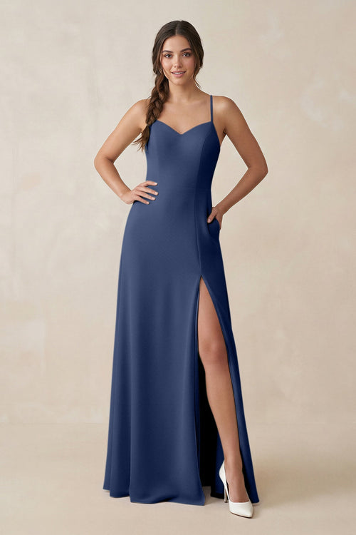 Ruched Sheath Chiffon Bridesmaid Dress in Navy - SHE IS ME BRIDESMAID DRESSES