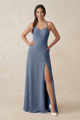 Ruched Sheath Chiffon Bridesmaid Dress in Neptune - KISS BRIDAL BRIDESMAID DRESSES
