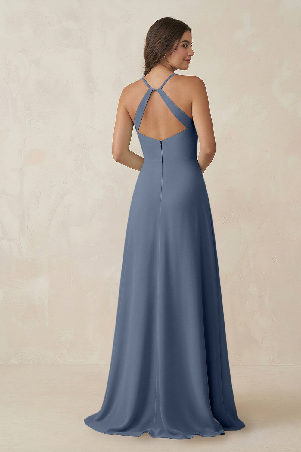 Ruched Sheath Chiffon Bridesmaid Dress in Neptune - KISS BRIDAL BRIDESMAID DRESSES