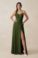 Ruched Sheath Chiffon Bridesmaid Dress in Olive - SHE IS ME BRIDESMAID DRESSES