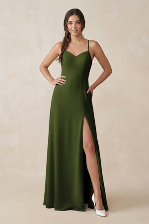 Ruched Sheath Chiffon Bridesmaid Dress in Olive - SHE IS ME BRIDESMAID DRESSES