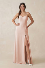 Ruched Sheath Chiffon Bridesmaid Dress in Pale Blush - KISS BRIDAL BRIDESMAID DRESSES
