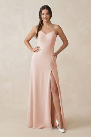 Ruched Sheath Chiffon Bridesmaid Dress in Pale Blush - SHE IS ME BRIDESMAID DRESSES