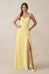 Ruched Sheath Chiffon Bridesmaid Dress in Pastel Yellow - KISS BRIDAL BRIDESMAID DRESSES