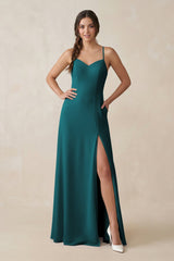 Ruched Sheath Chiffon Bridesmaid Dress in Pine - KISS BRIDAL BRIDESMAID DRESSES