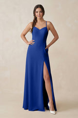 Ruched Sheath Chiffon Bridesmaid Dress in Royal Blue - KISS BRIDAL BRIDESMAID DRESSES