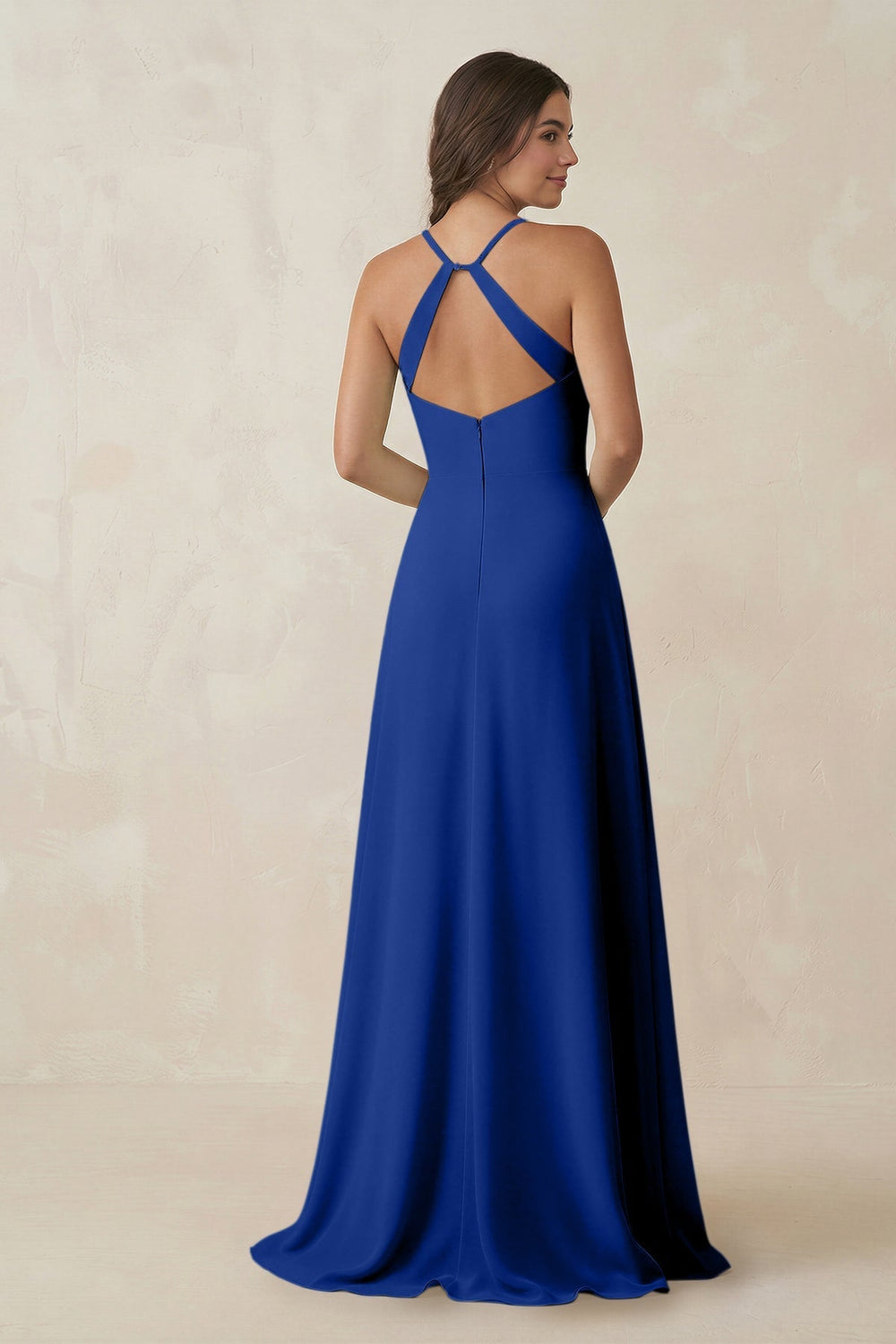Ruched Sheath Chiffon Bridesmaid Dress in Royal Blue - KISS BRIDAL BRIDESMAID DRESSES