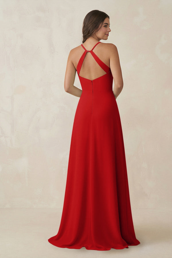Ruched Sheath Chiffon Bridesmaid Dress in Ruby Red - SHE IS ME BRIDESMAID DRESSES