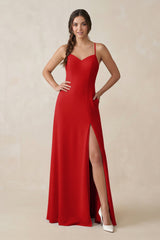 Ruched Sheath Chiffon Bridesmaid Dress in Ruby Red - KISS BRIDAL BRIDESMAID DRESSES