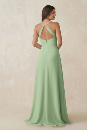 Ruched Sheath Chiffon Bridesmaid Dress in Sage - SHE IS ME BRIDESMAID DRESSES