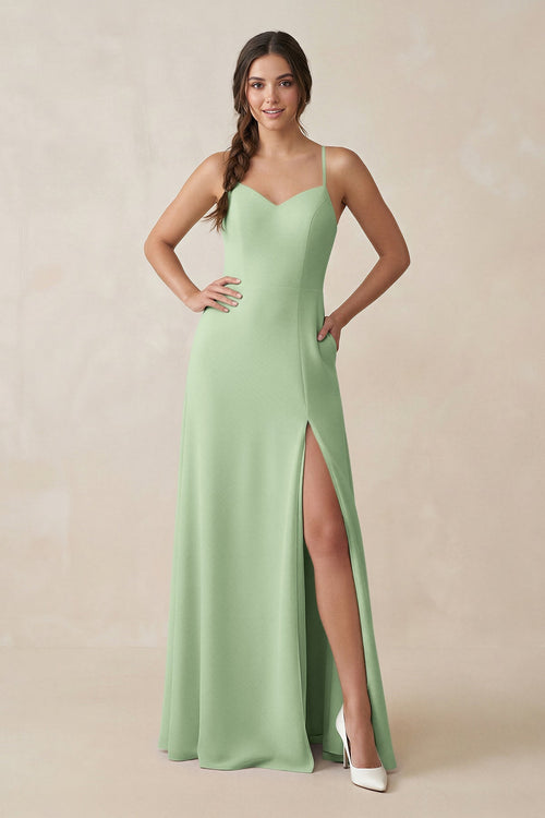 Ruched Sheath Chiffon Bridesmaid Dress in Sage - SHE IS ME BRIDESMAID DRESSES