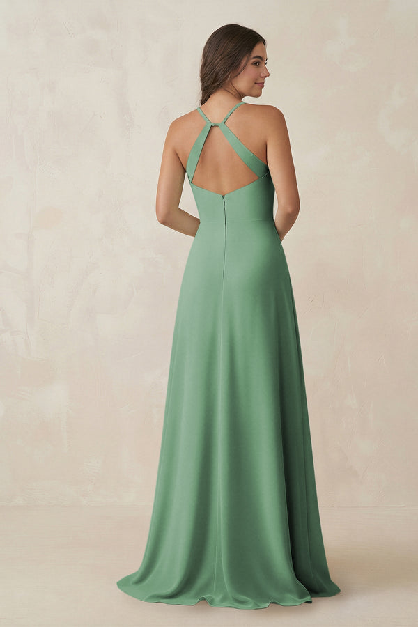Ruched Sheath Chiffon Bridesmaid Dress in Sea Glass - SHE IS ME BRIDESMAID DRESSES