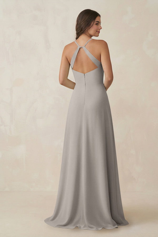 Ruched Sheath Chiffon Bridesmaid Dress in Silver - SHE IS ME BRIDESMAID DRESSES