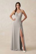 Ruched Sheath Chiffon Bridesmaid Dress in Silver - SHE IS ME BRIDESMAID DRESSES