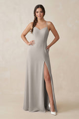 Ruched Sheath Chiffon Bridesmaid Dress in Silver - KISS BRIDAL BRIDESMAID DRESSES