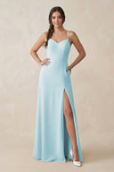 Ruched Sheath Chiffon Bridesmaid Dress in Sky Blue - SHE IS ME BRIDESMAID DRESSES