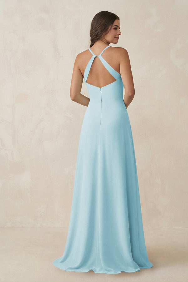Ruched Sheath Chiffon Bridesmaid Dress in Sky Blue - SHE IS ME BRIDESMAID DRESSES