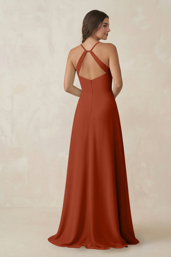 Ruched Sheath Chiffon Bridesmaid Dress in Spice - SHE IS ME BRIDESMAID DRESSES