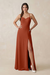 Ruched Sheath Chiffon Bridesmaid Dress in Spice - KISS BRIDAL BRIDESMAID DRESSES