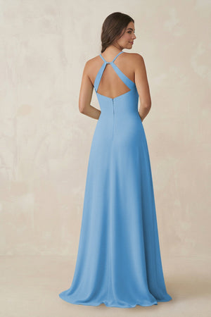 Ruched Sheath Chiffon Bridesmaid Dress in Steel Blue - SHE IS ME BRIDESMAID DRESSES