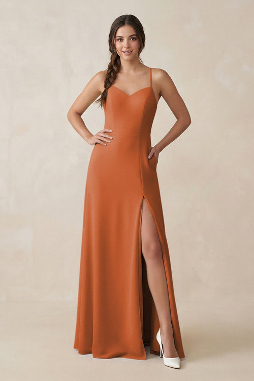 Ruched Sheath Chiffon Bridesmaid Dress in Terracotta - SHE IS ME BRIDESMAID DRESSES