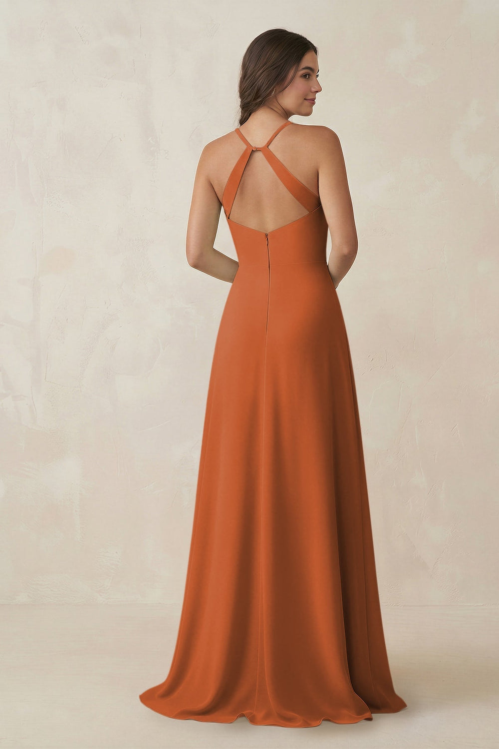 Ruched Sheath Chiffon Bridesmaid Dress in Terracotta - KISS BRIDAL BRIDESMAID DRESSES