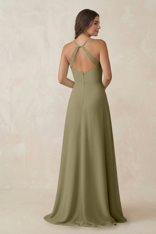 Ruched Sheath Chiffon Bridesmaid Dress in Thyme - SHE IS ME BRIDESMAID DRESSES