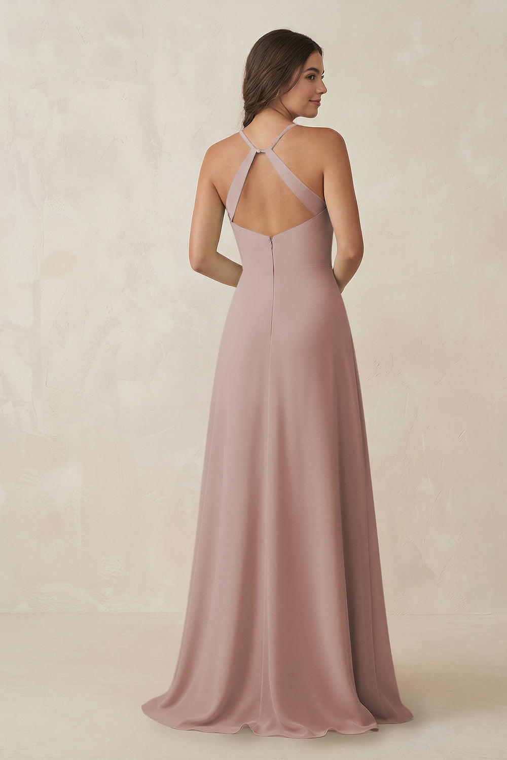 Ruched Sheath Chiffon Bridesmaid Dress in Toffee