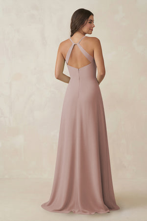 Ruched Sheath Chiffon Bridesmaid Dress in Toffee (2) | KISSBRIDAL