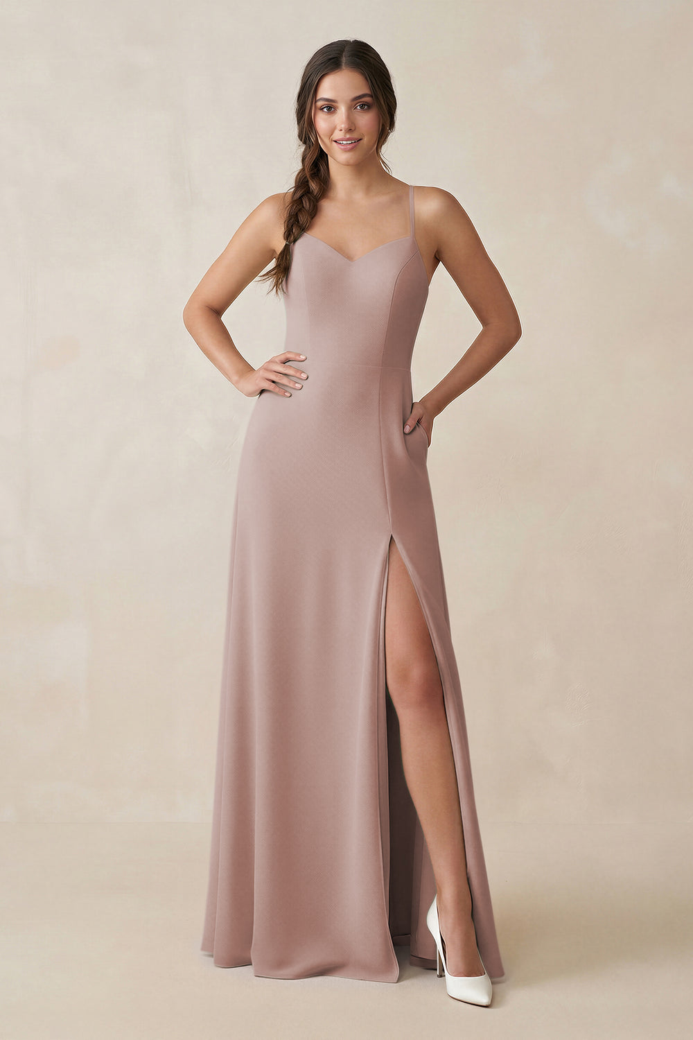 Ruched Sheath Chiffon Bridesmaid Dress in Toffee