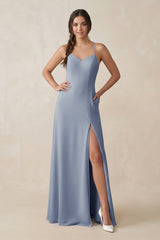 Ruched Sheath Chiffon Bridesmaid Dress in Twilight - KISS BRIDAL BRIDESMAID DRESSES